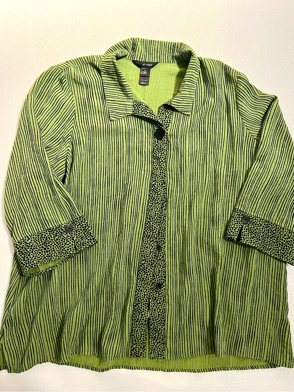 Ali Miles size 2X Lime Green Striped Button-Up Blouse